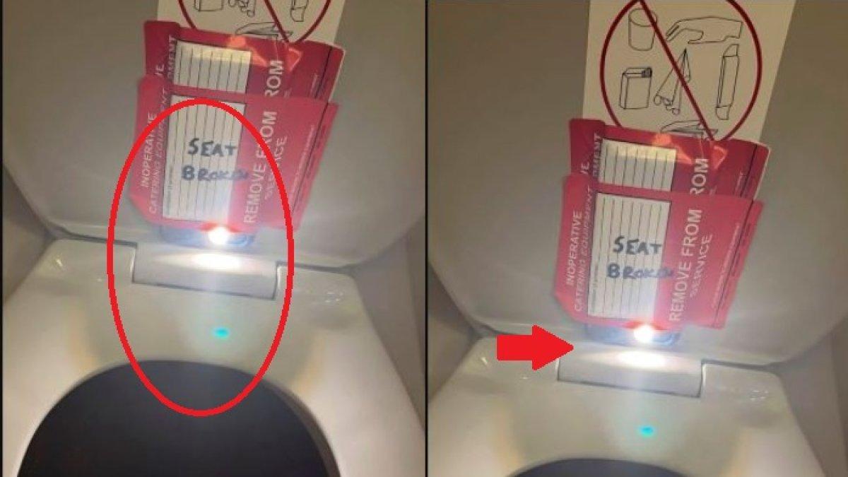 iPhone ditempel di bagian belakang dudukan toilet pada penerbangan American Airlines dari Charlotte ke Boston