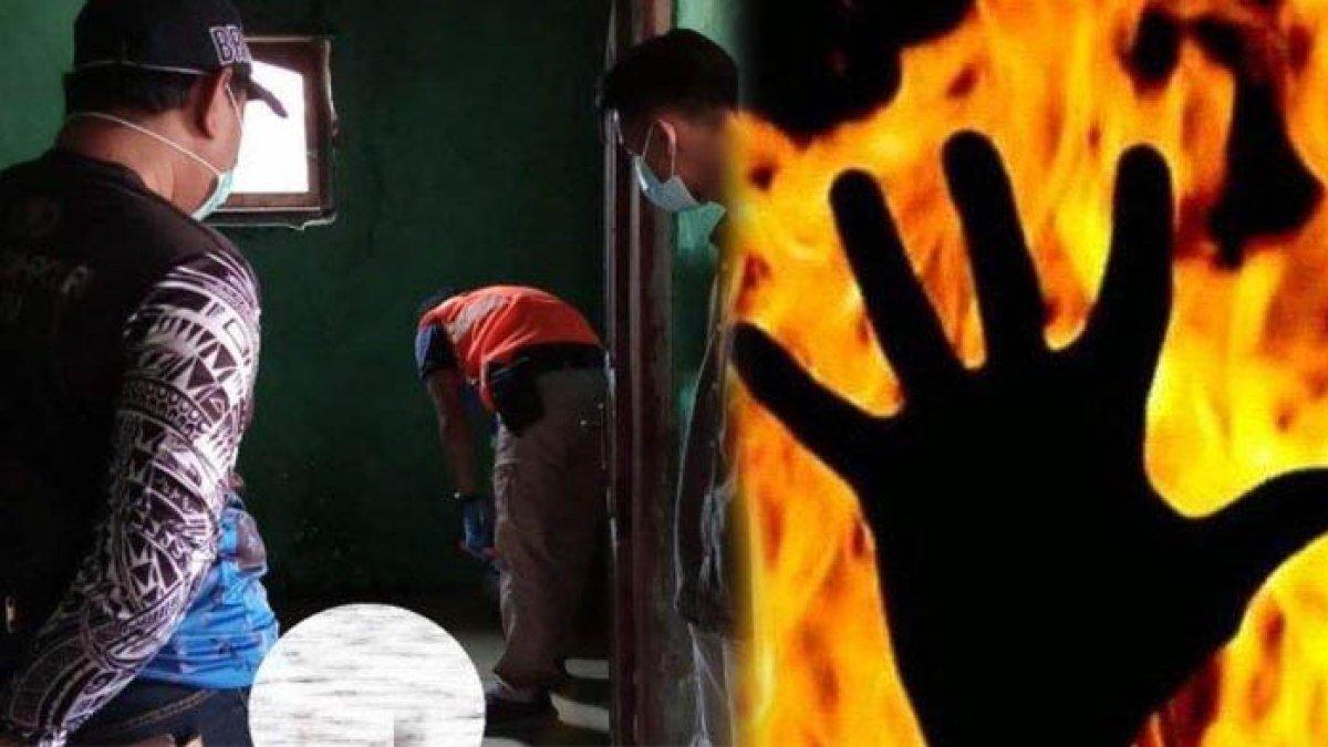 Polisi saat melakukan olah tempat kejadian perkara (TKP) di Desa Bulak, Kecamatan Kandanghaur, Kabupaten Indramayu, Sabtu (8/4/2023). Ibu bakar diri di atas kasur.