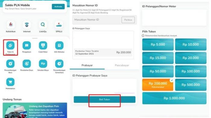 Ilustrasi cara beli token listrik dan melihat riwayat pembayaran di PLN Mobile.
