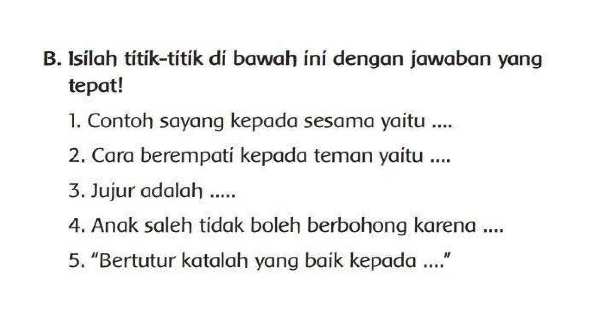 berikut kunci jawaban pelajaran agama untuk kelas 2 SD