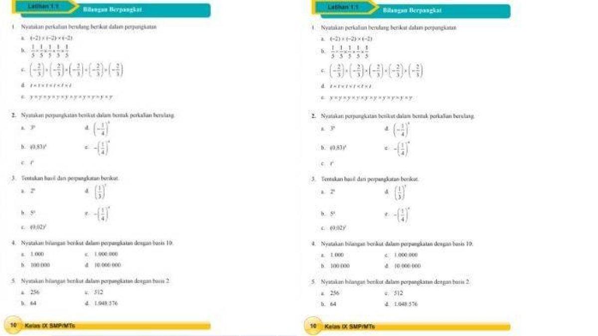 Ini soal Buku Matematika kelas 9 SMP halaman 10, cek kunci jawabannya