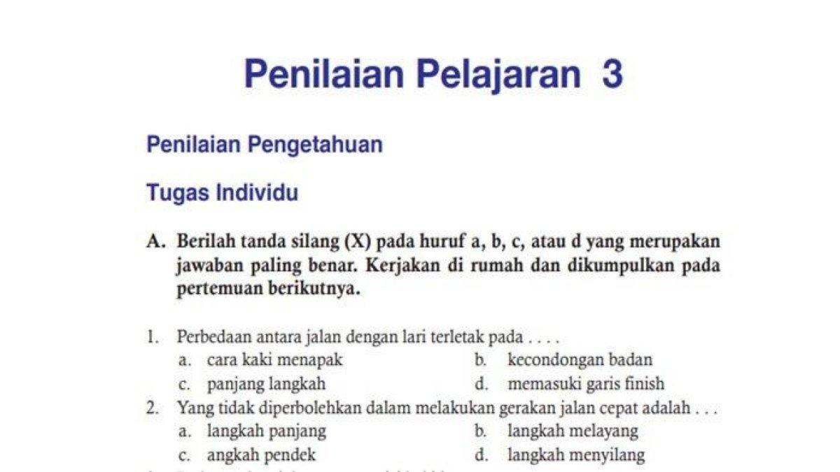 Simak kunci jawaban PJOK kelas 7 SMP/MTs halaman 157 Penilaian Pelajaran 3 BAB 3 Aktivitas Atletik yang ada pada Kurikulum 2013 yang dapat dipelajari.