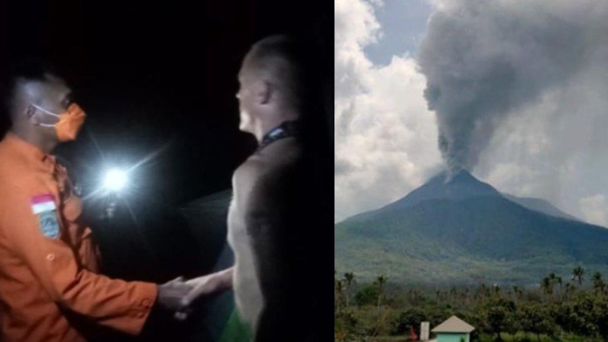 Seorang petugas SAR bertemu dua warga negara asing (WNA) asal Swedia yang sedang berkemah di lereng gunung Lewotobi Laki-laki pada Rabu (17/1/2024) malam.