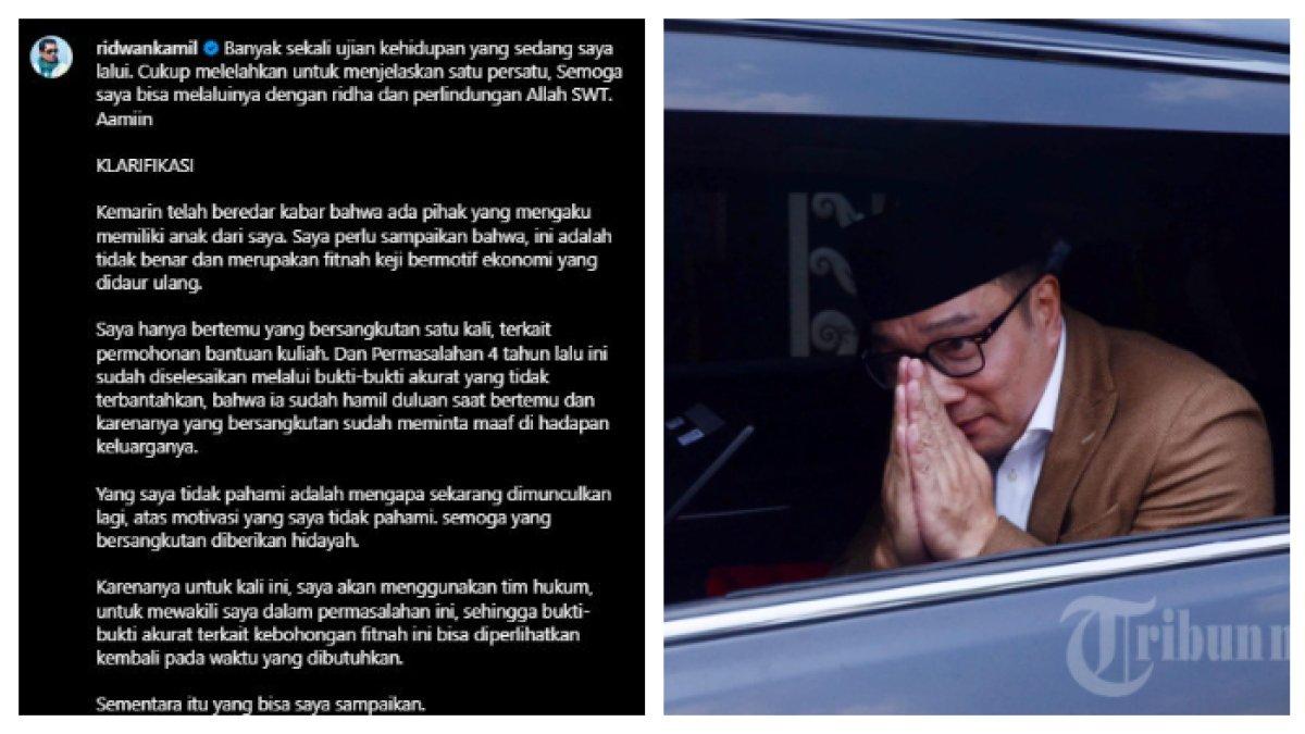 KLARIFIKASI RIDWAN KAMIL - Mantan Gubernur Jawa Barat, Ridwan Kamil menyampaikan klarifikasi atas kabar kurang menyenangkan terkait isu perselingkuhan. Klarifikasi Ridwan Kamil disampaikan melalui unggahan Instagram, Kamis (27/3/2025).