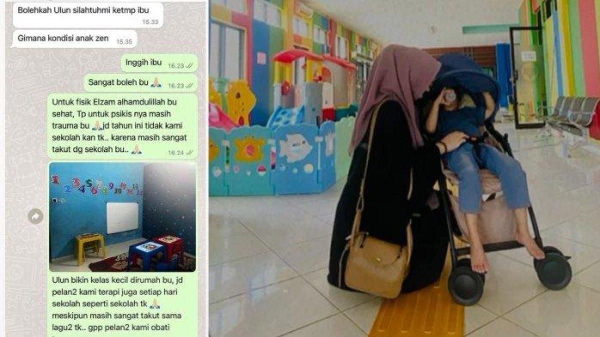 Kolase isi chat dan foto Rizka Ahmadi bersama sang anak.