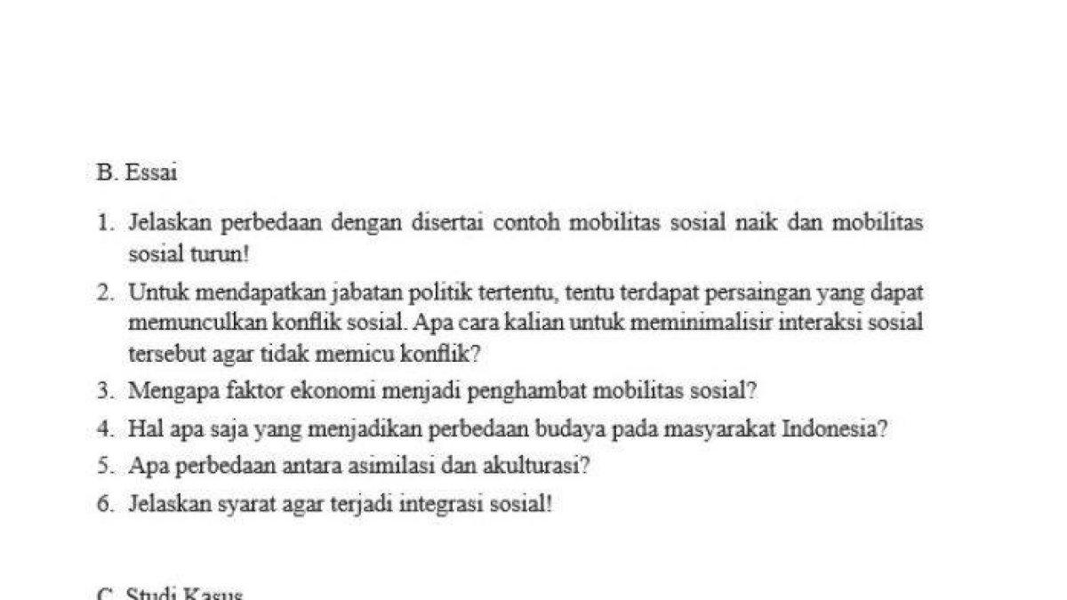 Simaklah berikut ini kunci jawaban IPS kelas 8 SMP Kurikulum 2013 Uji Kompetensi halaman 132 bagian Esai tentang mobilitas sosial.