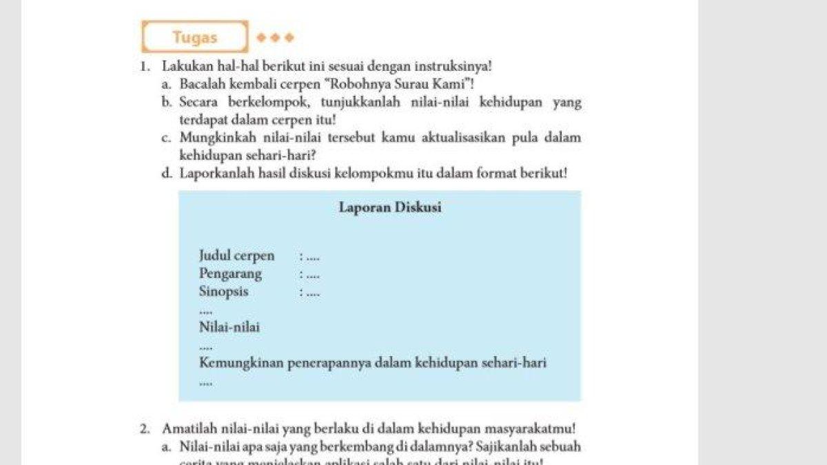 Kunci jawaban Bahasa Indonesia kelas 11 halaman 110 semester 2 bab 4 tentang cerpen 'Robohnya Surau Kami' (Buku bahasa indonesia)