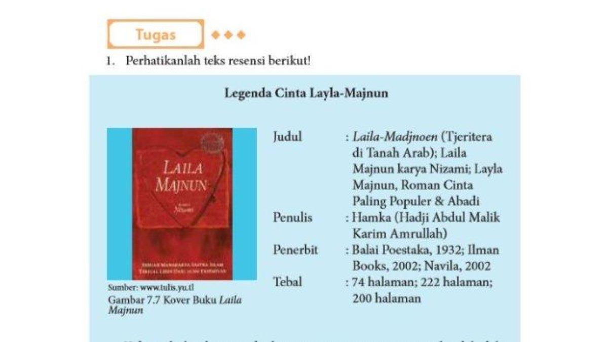 Kunci jawaban Bahasa Indonesia kelas 11 halaman 218 semester 2 bab 7 tentang objek resensi 'Kisah Layla-Majnun'. (Buku bahasa indonesia)
