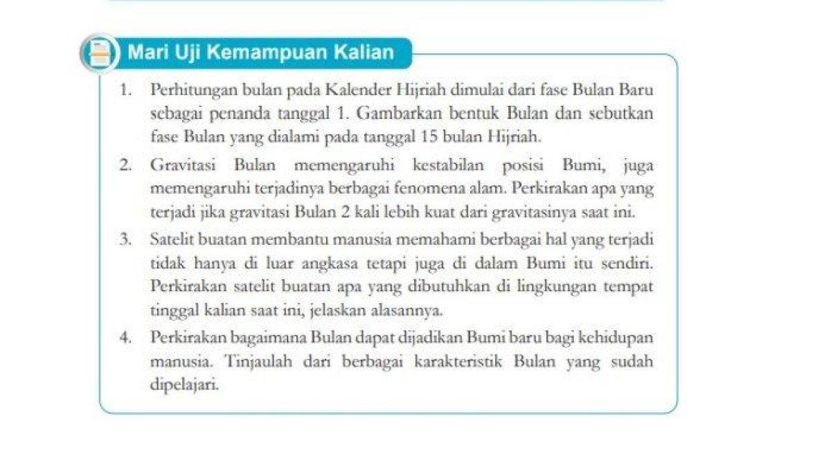 Kunci jawaban IPA kelas 7 halaman 230 kurikulum merdeka tentang perhitungan bulan.