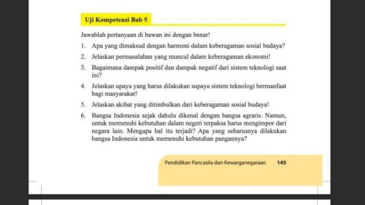 Kunci jawaban PKN kelas 9 halaman 145 semester 2 tentang uji kompetensi bab 5.