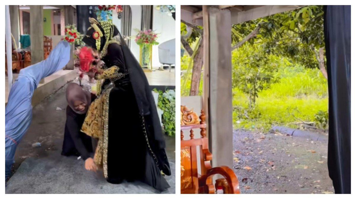 VIRAL VIDEO PENGANTIN - Pengantin wanita yang melempar celana dalam ke atas genteng, kini viral videonya. Inilah cerita asli dari makeup artist yang bersangkutan.