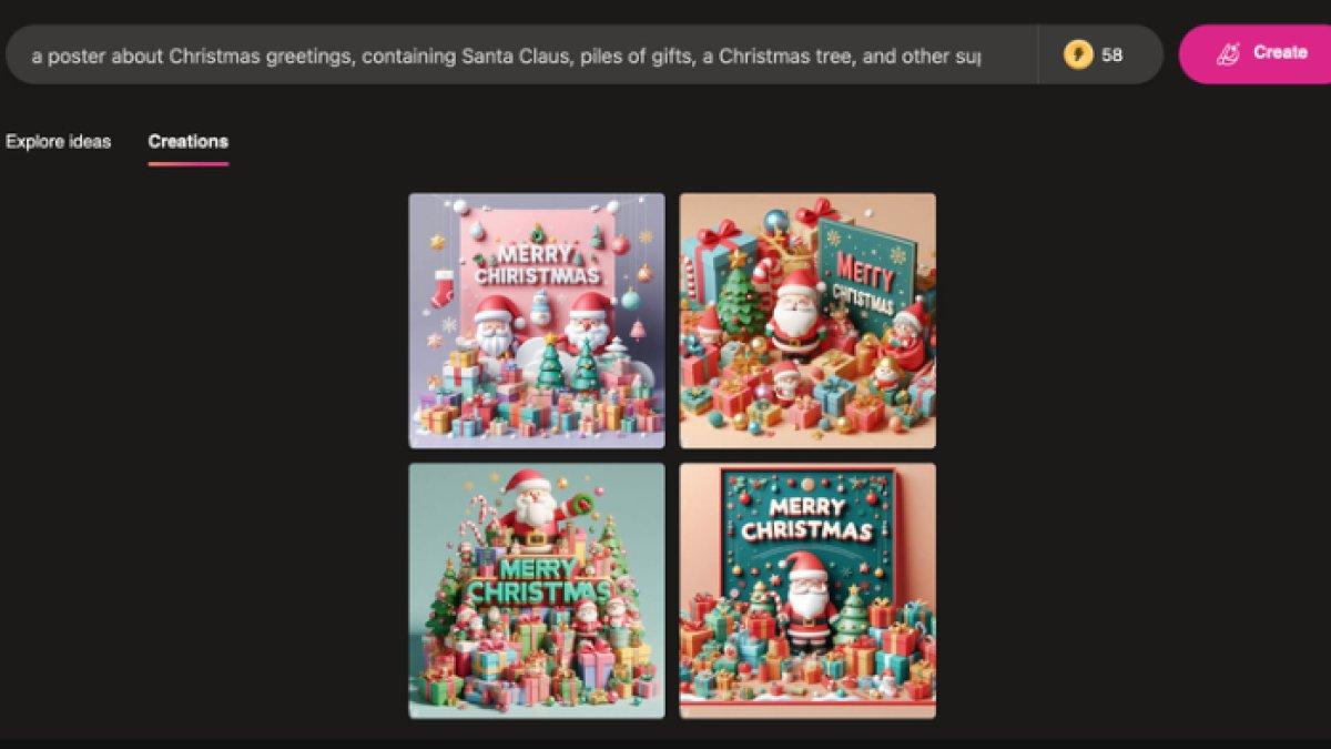 Ilustrasi cara membuat gambar ucapan selamat Natal 2023 via Bing Image Creator.