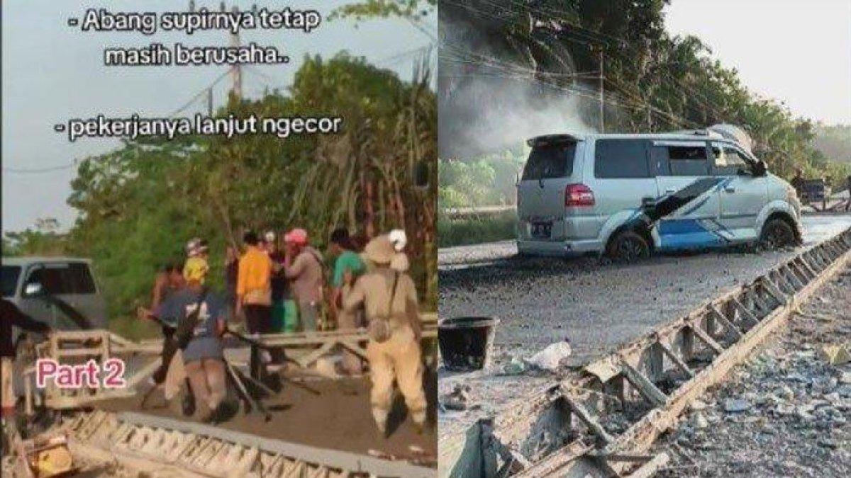 Mobil Terjebak di Jalan Cor yang Masih Basah