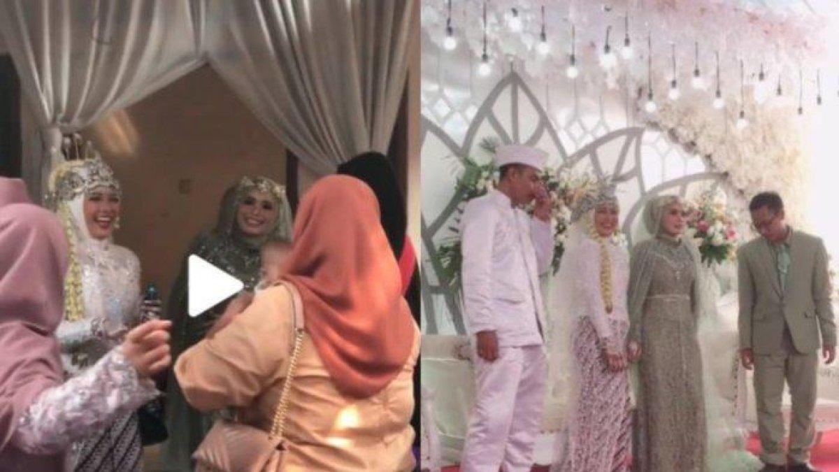 Momen tak terduga pengantin hadiri undangan pengantin tetangganya.