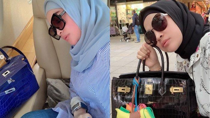 Nursam Jhonlin saat memamerkan koleksi tas miliknya