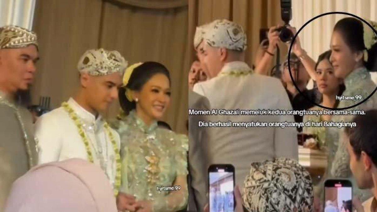 PERNIKAHAN AL GHAZALI - Tangkapan layar kedua orang tua Al Ghazali mengantarkannya untuk menjelang ijab kabul, namun tatapan anak Mulan Jameela justru jadi sorotan, seolah tak suka, Selasa (17/6/2025).