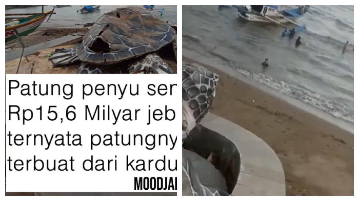 VIRAL PATUNG PENYU - Patung penyu berukuran besar dinyatakan rusak. Setelah dilihat-lihat ternyata terbuat dari kardus, padahal menghabiskan dana mencapai Rp15 miliar.