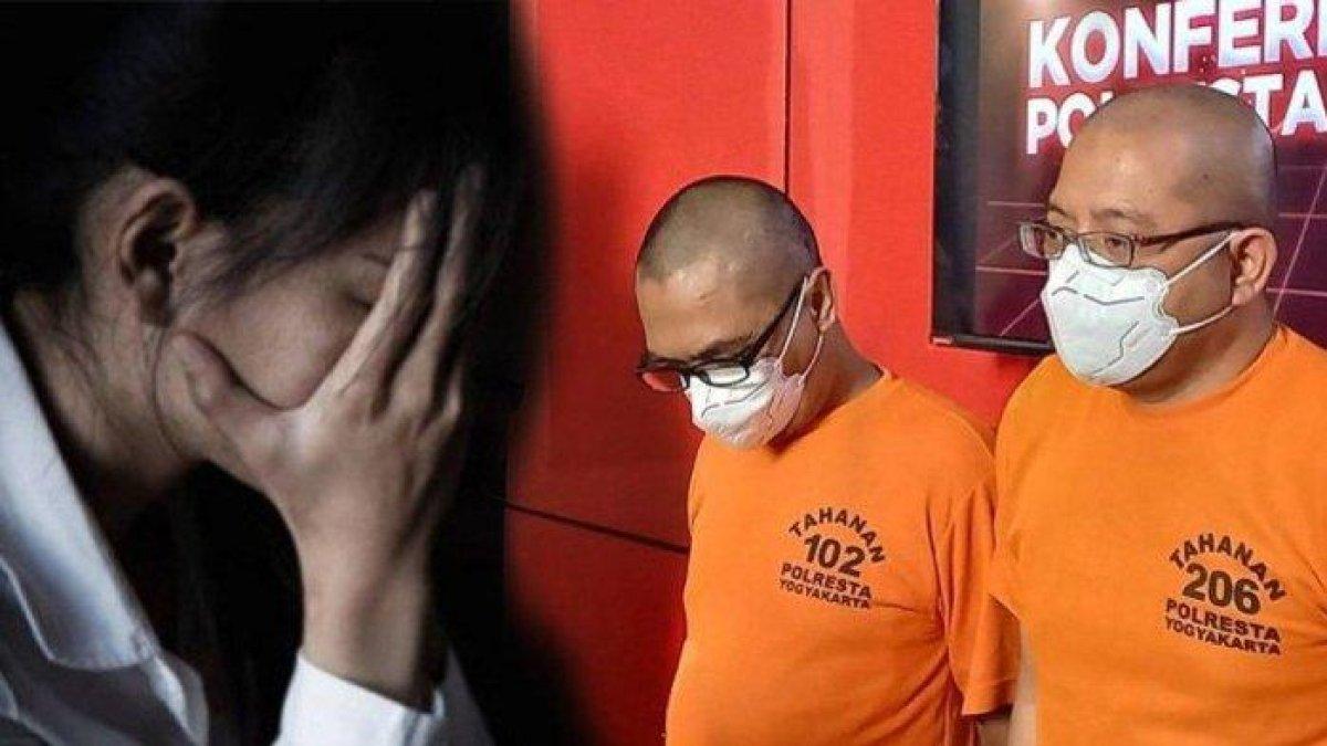 Pelaku AW dan SU setelah diamankan oleh Polresta Yogyakarta, Kamis (27/7/2023) terkait kasus TPPO 53 gadis