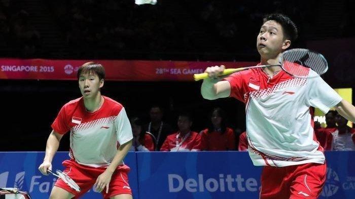 Pemain Badminton Indonesia Kevin Sanjaya dan Marcus Fernaldi.