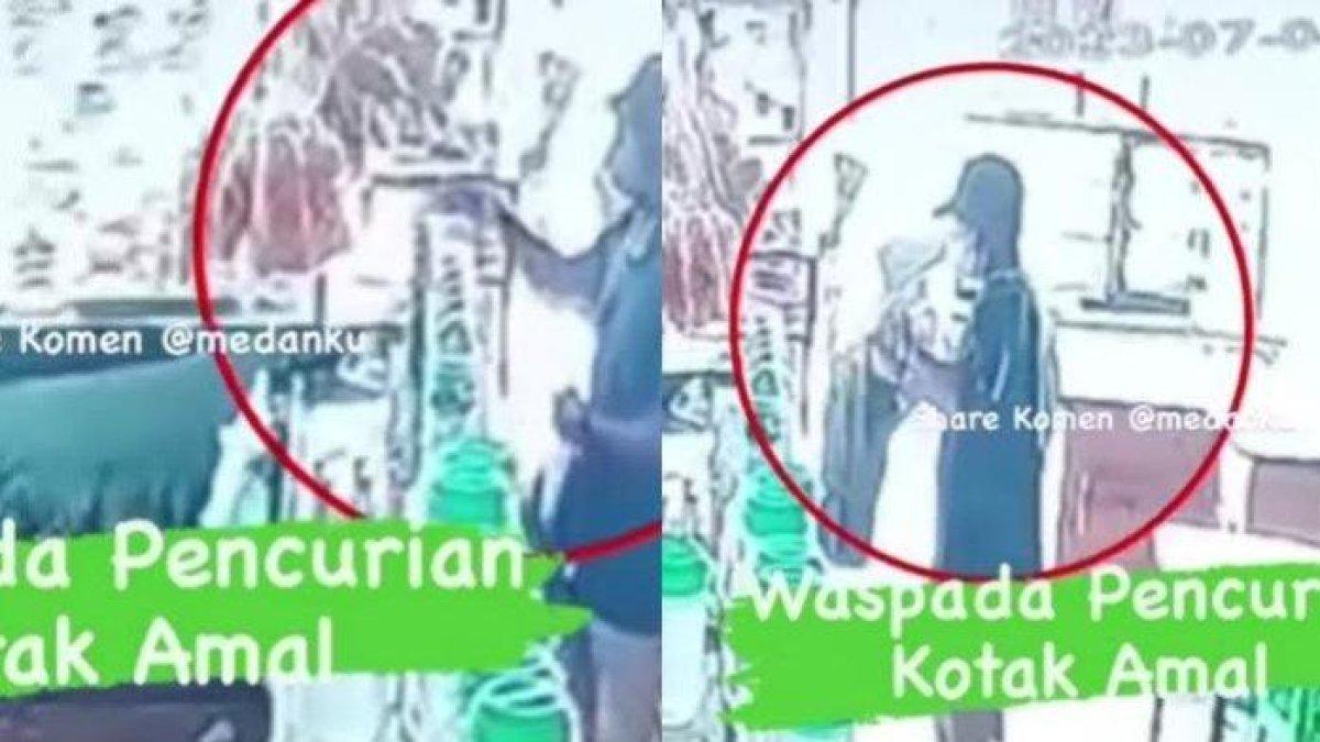 Rekaman aksi pencurian kotak amal di sebuah warung makan di Kota Medan, penjual lengah.