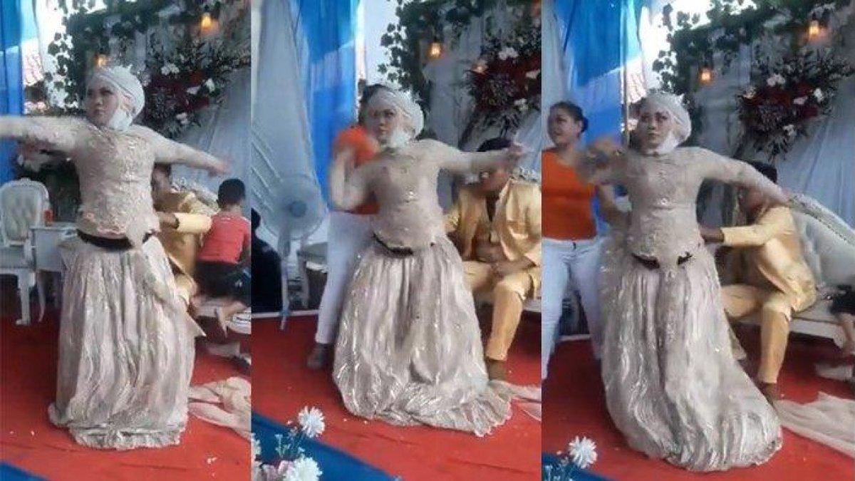 Pengantin mendadak kesurupan di atas pelaminan, tiba-tiba bergoyang, gaun nyaris lepas, tamu undangan syok dan panik.