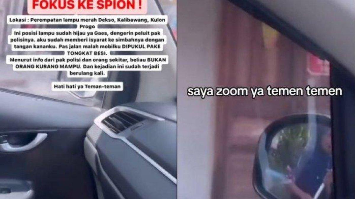 pengemis lansia memukul mobil