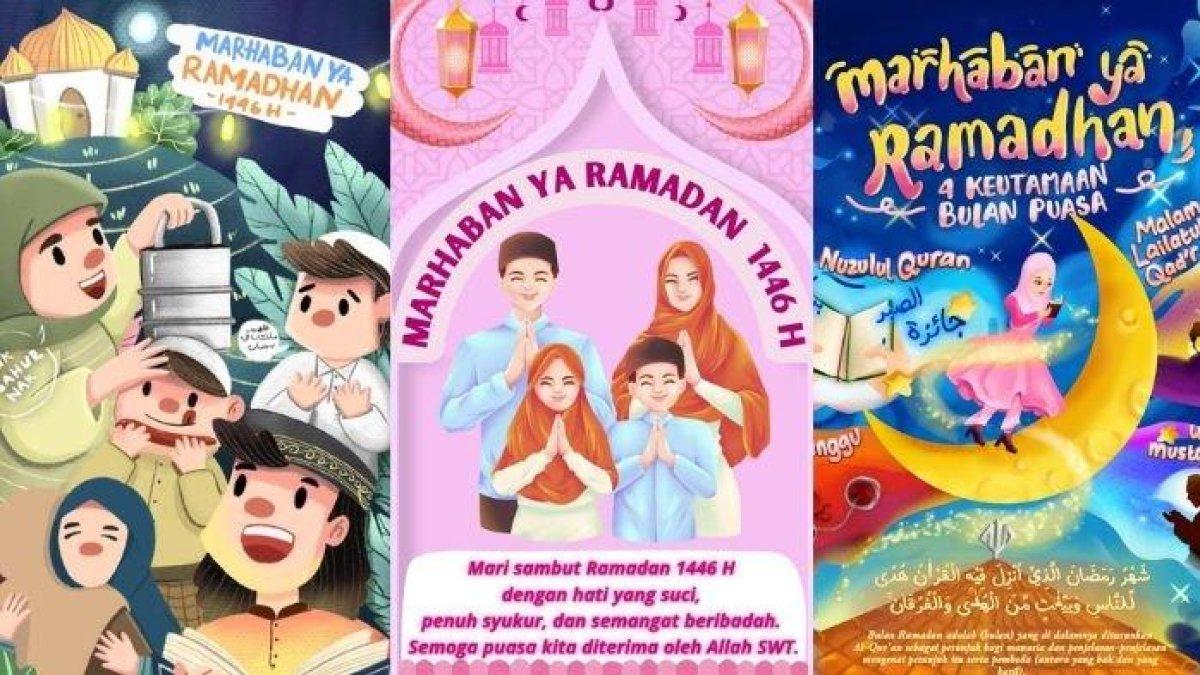 POSTER RAMADHAN 2025 - Berikut contoh poster Ramadhan 2025 bertuliskan Marhaban Ya Ramadhan, diolah di Pinterest Senin (24/2/2025). Simak contoh poster lainnya yang bisa didownload gratis dan dicetak jadi banner pawai untuk anak TK atau SD untuk sambut puasa.