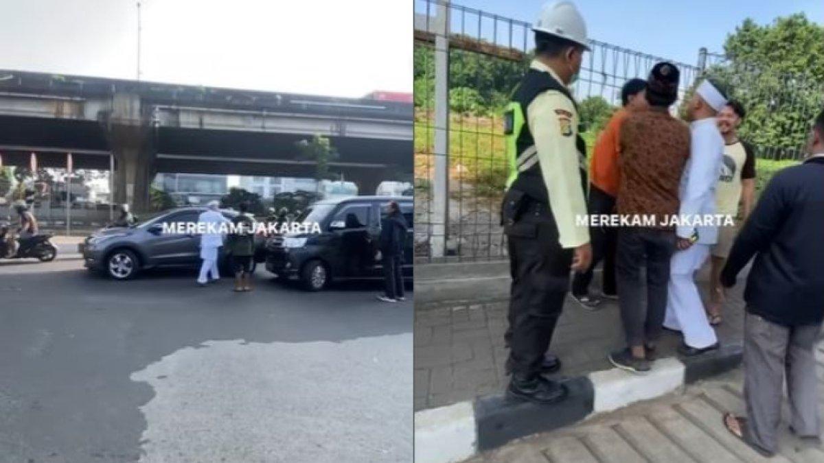 Pria berbusana pengantin mendadak ngamuk, menendang mobil dan sopir pengendara lain di Jakarta Selatan
