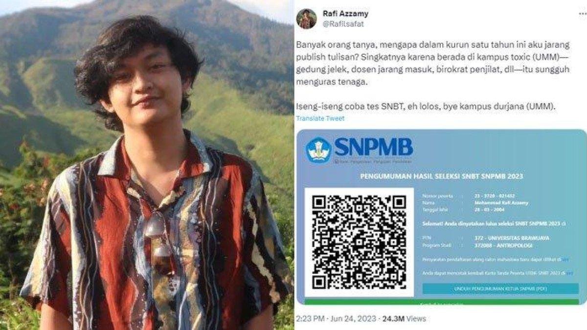 Raffi Azzamy kini diterima di Universitas Brawijaya