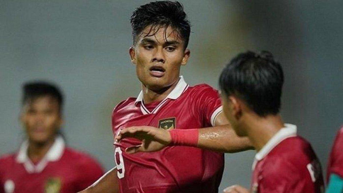 Selebrasi Ramadhan Sanata pemain timnas Indonesia.
