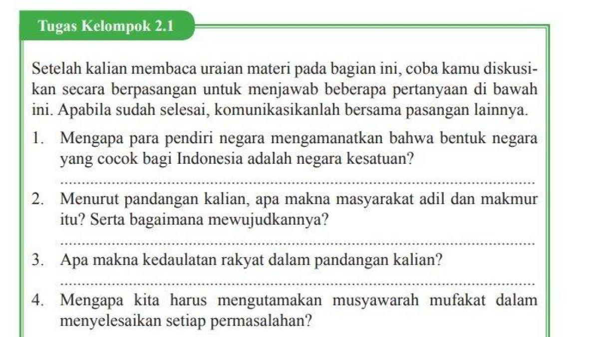 soal latihan PKN SMP kelas 9 tugas kelompok 2.1 hal 42