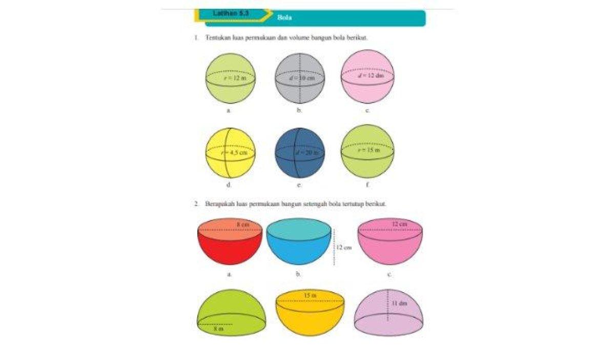 ILUSTRASI KUNCI JAWABAN: Soal matematika kelas 9 smp, menghitung volume bangun bola