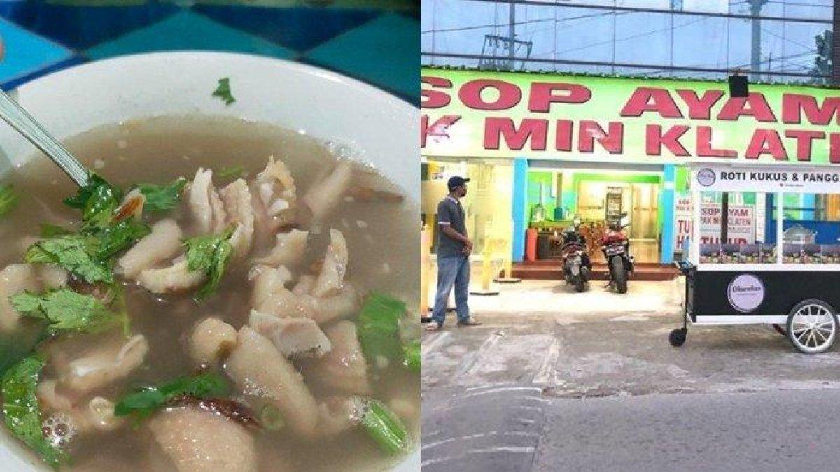 SOP AYAM KLATEN - Sajian menu sop pisah kulit di Sop Ayam Pak Min Klaten, cocok disantap bareng keluarga.