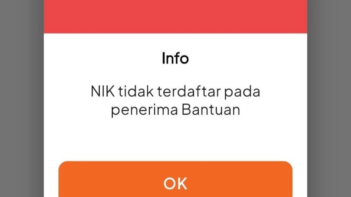 BSU 2025 - Tangkapan layar tampilan status penerima BSU yang berbunyi: NIK tidak terdaftar pada penerima bantuan lewat aplikasi Pospay.