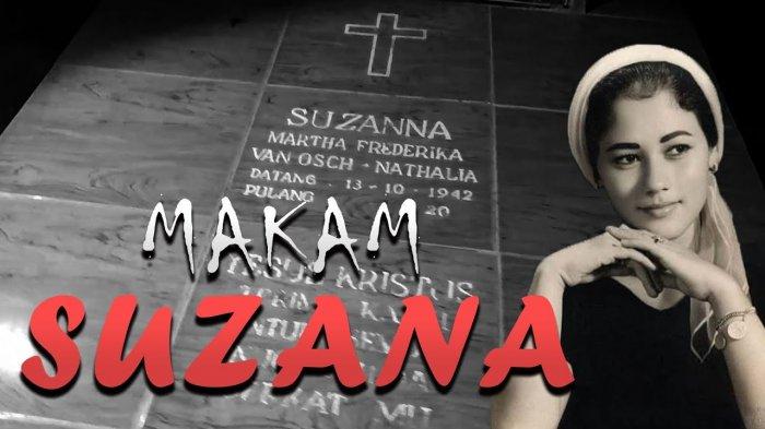 Mendiang aktris film horor Suzanna dan batu nisannya yang tak tertera tanggal kematian almarhumah