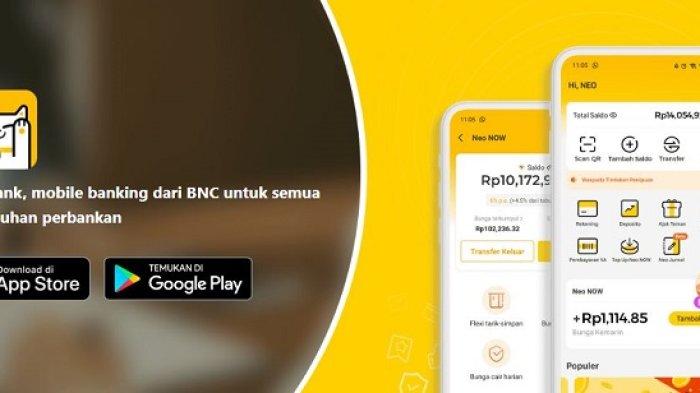 Tampilan Neo Bank di untuk App Store dan Google Play Store.