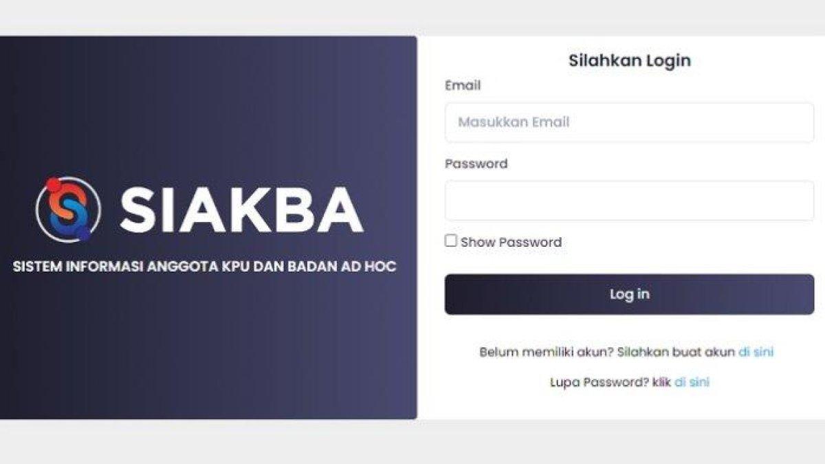 Tampilan SIAKBA https://siakba.kpu.go.id, website pendaftaran online PPS 2024.