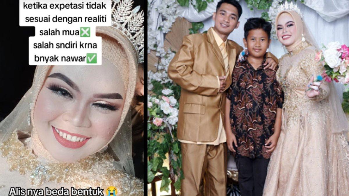 Wanita kesal melihat hasil make up dan foto pernikahannya