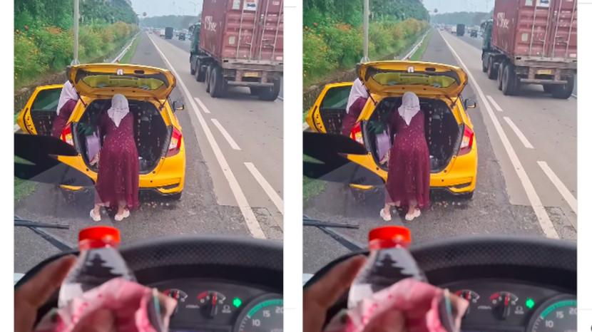 Viral Sopir Truk Bantu Rombongan Ibu-ibu Ganti Ban di Jalan Tol, Langsung Diberi Uang & Bolu