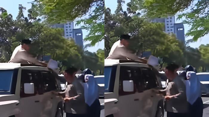 BERI PRABOWO LUKISAN - Salah satu siswi SMPN 3 Solo saat memberikan lukisan hasil karyanya berupa sketsa wajah Prabowo kepada Presiden RI Prabowo Subianto, di sekitar Hotel Alila, Solo pada Senin (21/7/2025) siang kemarin. Siswi kelas IX SMPN 3 Solo bernama Kiasatina Callysta Cordelia Prabowo itu mendapatkan beasiswa gratis sampai kuliah dari Presiden RI Prabowo Subianto berkat aksinya.