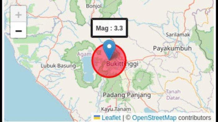 GEMPA DI SUMBAR- Gempa bumi dengan magnitudo 3,3 terjadi pada Rabu (28/5/2025) pukul 20:46 WIB, mengguncang Kota Bukittinggi. BMKG Padang Panjang sebut gempa terjadi pada kedalaman 10 Kilometer dan terjadi 2 kali hari Rabu (28/5/2025).