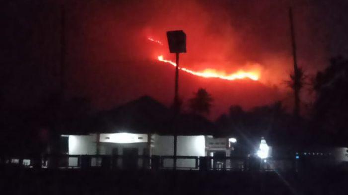 KARHUTLA DI SOLOK: Si jago merah melahap kawasan hutan dan perkebunan di Puncak Gagoan, Nagari Paninggahan, Kecamatan Junjung Sirih, Jumat (18/7/2025) sejak pukul 15.00 WIB. Kebakaran menghanguskan sekitar 300 hektare area perbukitan yang terdiri dari hutan dan perkebunan warga.