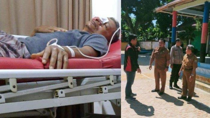 (Kiri) Kondisi Zaharman guru SMA di Rejang Lebong korban penganiayaan wali murid pakai ketapel usai menjalani operasi dan (Kanan) Polisi saat melakukan olah TKP, Selasa (1/8/2023). Akibat diketapel orang tua siswa, Zahraman mengalami buta permanen.