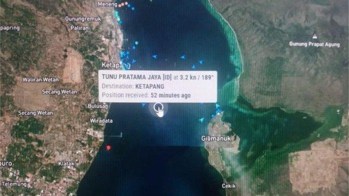 LOKASI KAPAL TENGGELAM - Titik koordinat diduga lokasi KMP Tunu Pratama Jaya tenggelam di perairan Selat Bali, Rabu (2/7/2025) tengah malam. Kapal tersebut diketahui mengangkut 60 orang dan 22 kendaraan.