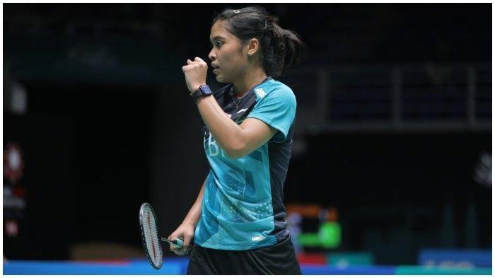 Pebulu tangkis tunggal putri Indonesia, Gregoria Mariska Tunjung seusai tampil di laga perdana Malaysia Open 2022, Selasa (28/6/2022). Gregoria Mariska Tunjung meraih hasil apik di laga perdana BWF Tour Final 2022, Rabu (7/12/2022).