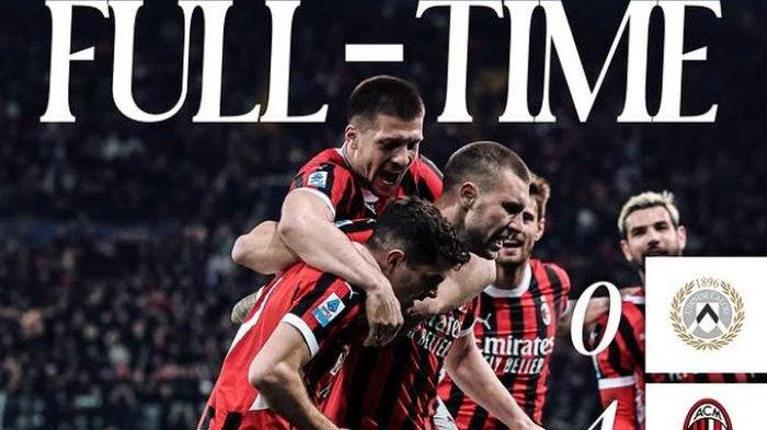 FORMASI AMPUH MILAN - Para pemain AC Milan mengaku nyaman bermain dengan formasi 3-4-3 saat mengalahkan Udinese 4-0 di Liga Italia, Jumat (11/4/2025) di Friuli. Sang Pelatih ternyata menerapkan formasi istimewa, yang terkenal ampuh diterapkan pelatih terdahulu pada 1999 silam.