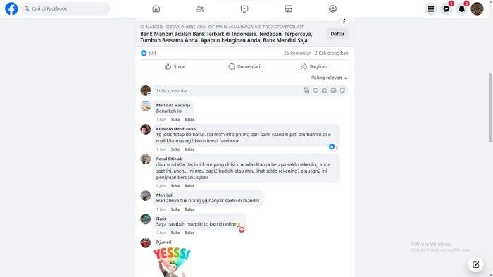 Tangkapan layar unggahan akun Facebook Gebyar Ramadhan yang menyampaikan informasi undian Ramadhan dari Bank Mandiri. Informasi ini adalah hoaks.