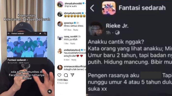 VIRAL GRUP FANTASI SEDARAH - Kolase unggahan Wakil Ketua Komisi III DPR RI Ahmad Sahroni yang menyoroti viral terungkapnya forum komunitas inses bernama 'Fantasi Sedarah' di Facebook, Jumat (16/5/2025).