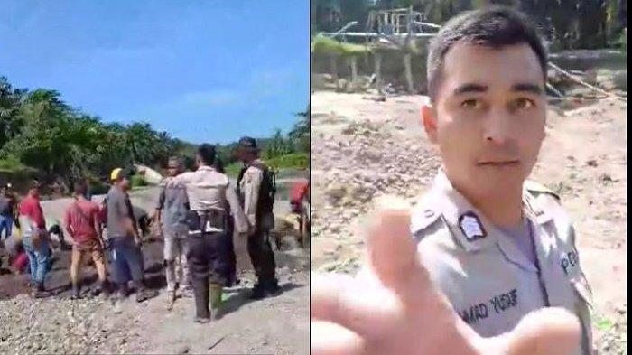 Tangkapan layar video polisi ribut dengan karyawan PT SBS yang menggunakan waduk saat memperbaiki saluran air dari sungai ke waduk di Kecamatan Kinali, Pasaman Barat pada Sabtu (20/7/2024).