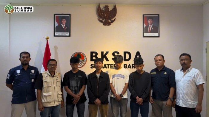 PENDAKI ILEGAL - Sejumlah pendaki ilegal saat membuat video permintaan maaf dan klarifikasi di kantor BKSDA Sumbar, Kamis (30/1/2025) kemarin. Mereka melakukan pendakian ilegal saat status Gunung Marapi masih di Level II (Waspada).